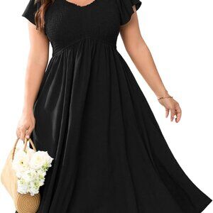 Plus Size Casual Dress Polyester Midi Boho Off Shoulder Flowy Summer